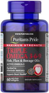 Puritan's Pride Maximum Strength Triple Omega 3-6-9 Fish, Flax & Borage Oils
